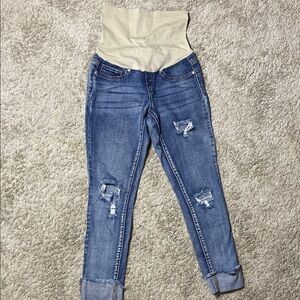Stylish Blue Distressed Maternity Jeans Size S